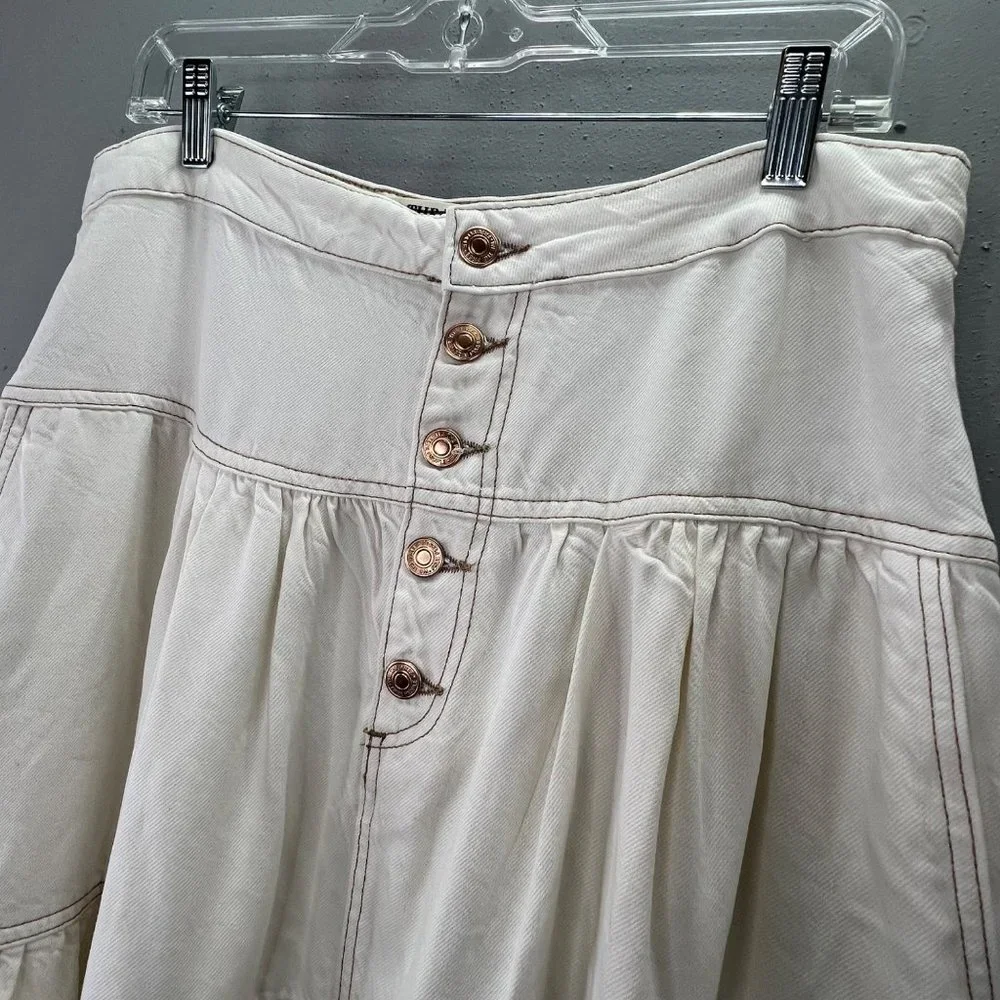 Free People We the Free Dreamweaver Maxi Skirt size M Beige Ivory Tiered Buttons - Picture 3 of 9
